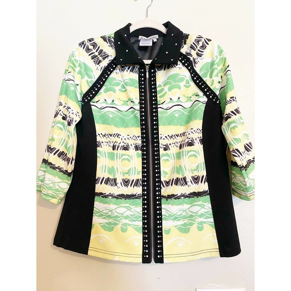 𝅺a LA CARTE Zip Up Jacket Sweater Rhinestones Small